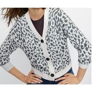 Loft Cropped Leopard Print V Neck Cardigan Animal Print Gray Women Size Small